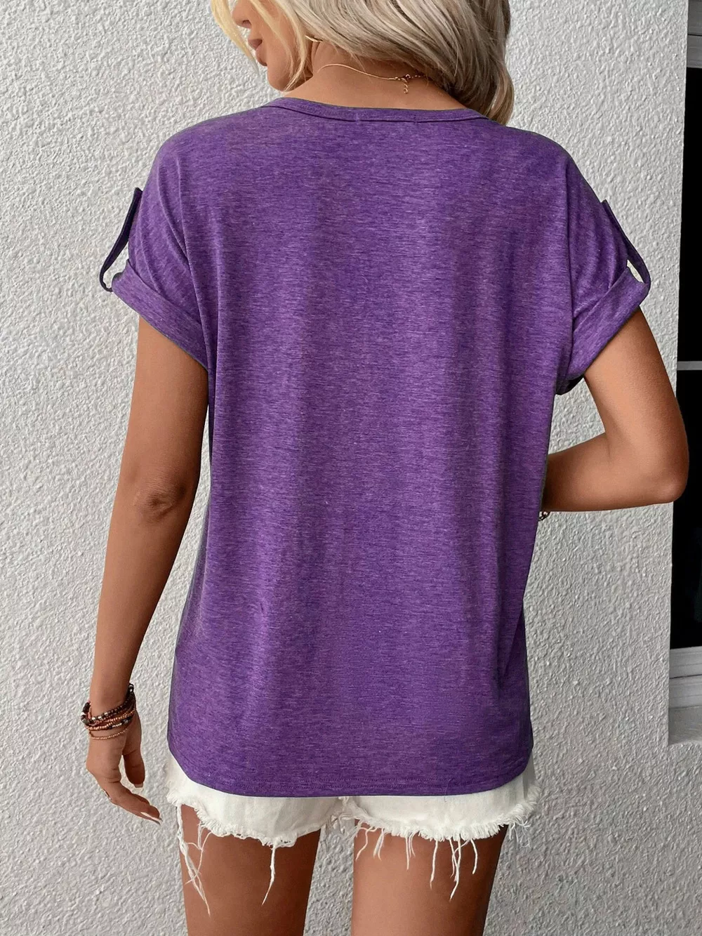 Full Size Casual V-Neck Henley Top with Rolled Sleeves Plus Size, image 10