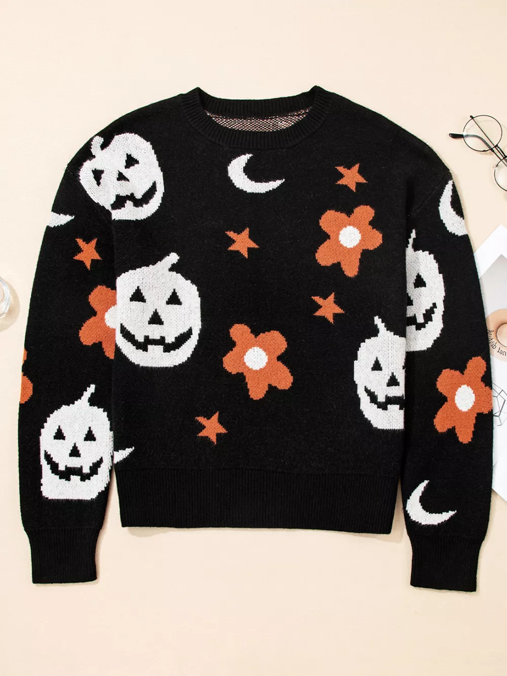 Halloween Gothic Pattern Long Sleeve Sweater, image 2