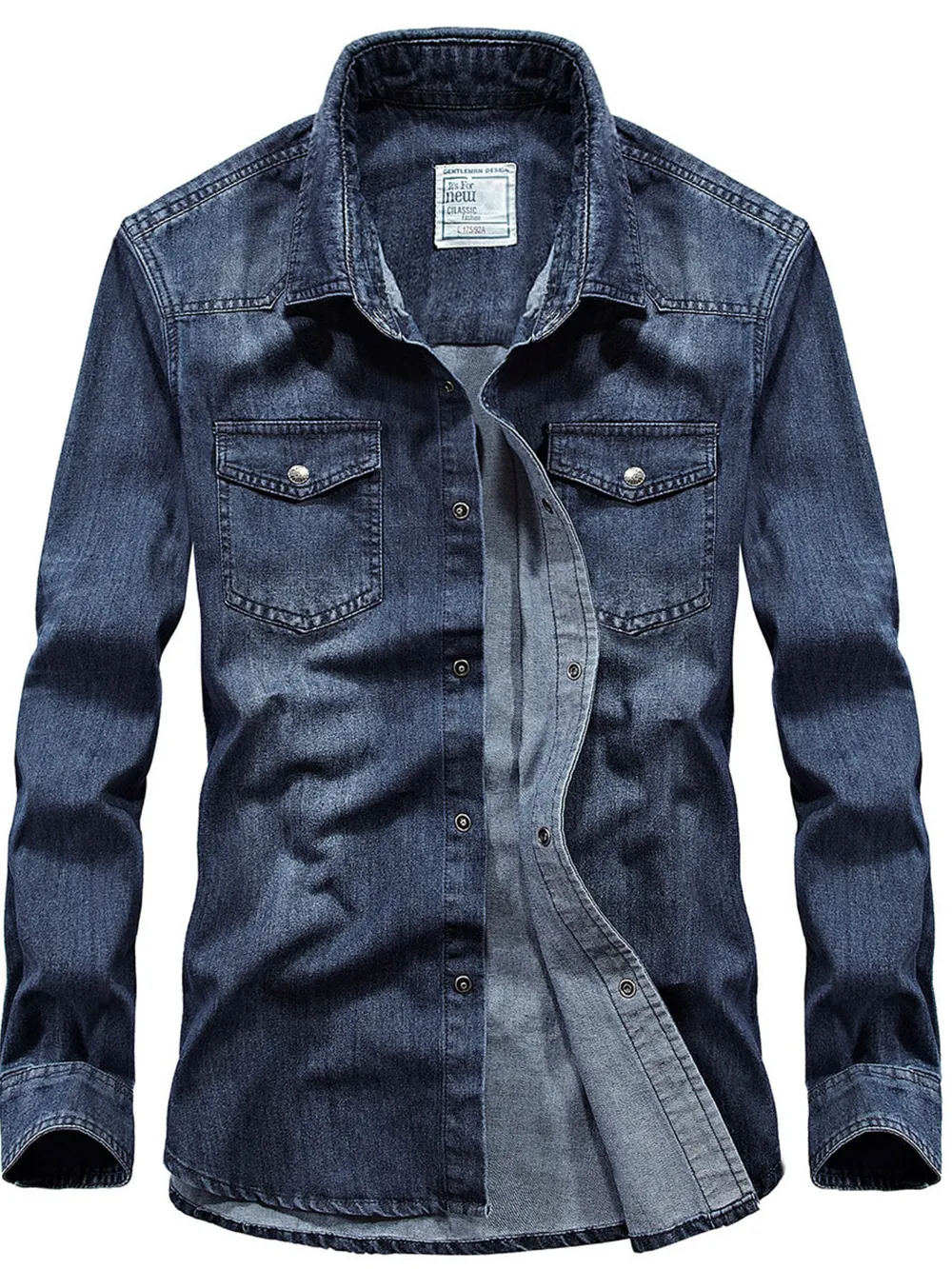 Men's Plus Size Classic Washed Denim Shirt with Double Chest Pockets, image 3