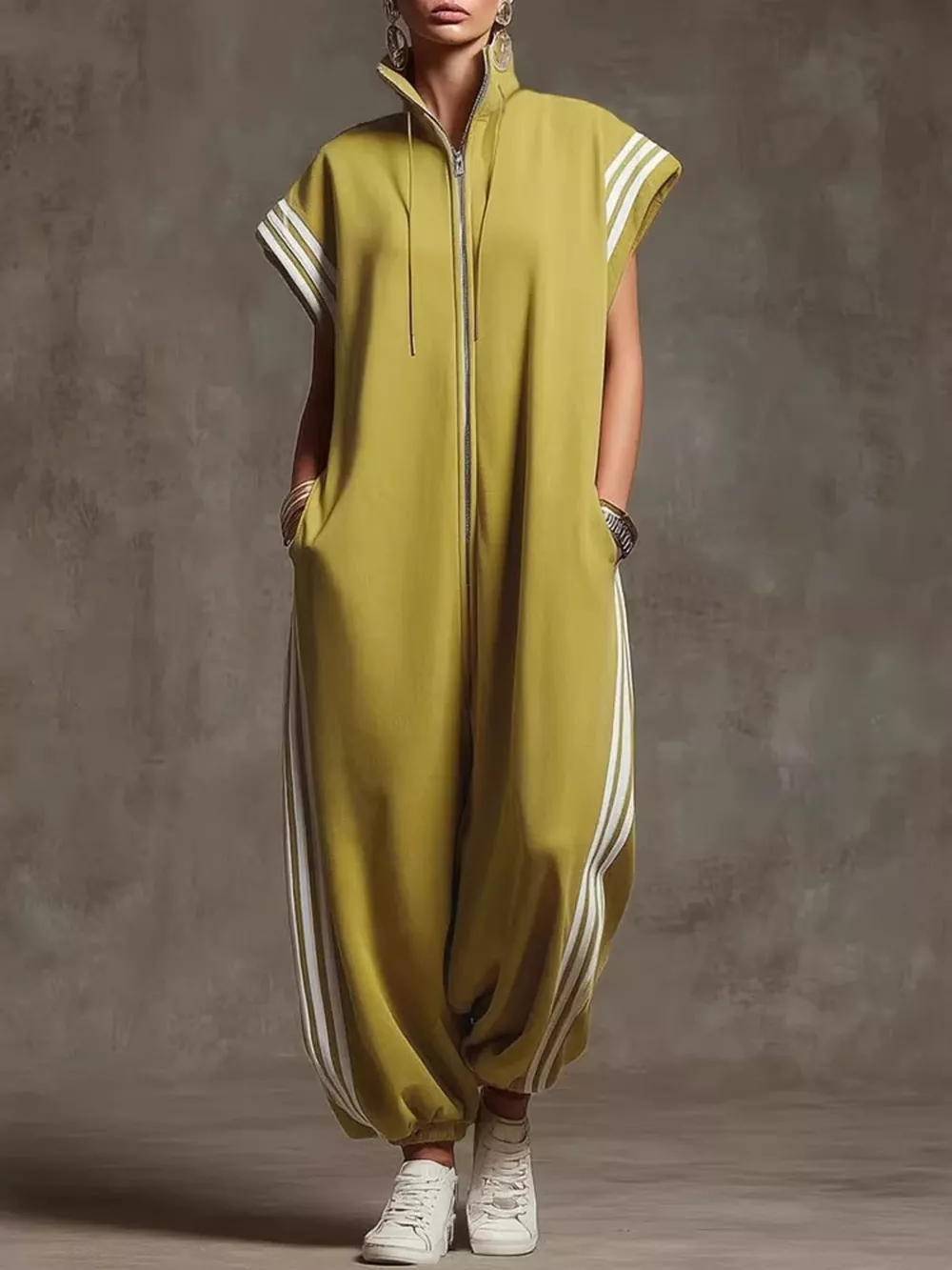 Full Size Side Stripe Zip-Front Wide Leg Jumpsuit Plus Size, image 6