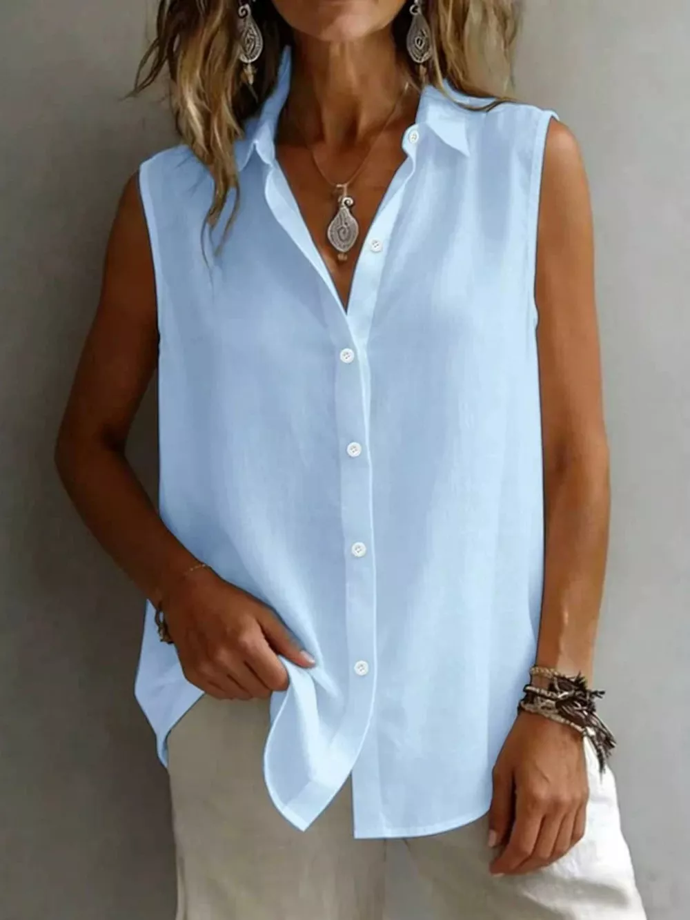 Sleeveless Button-Down Shirt, image 5