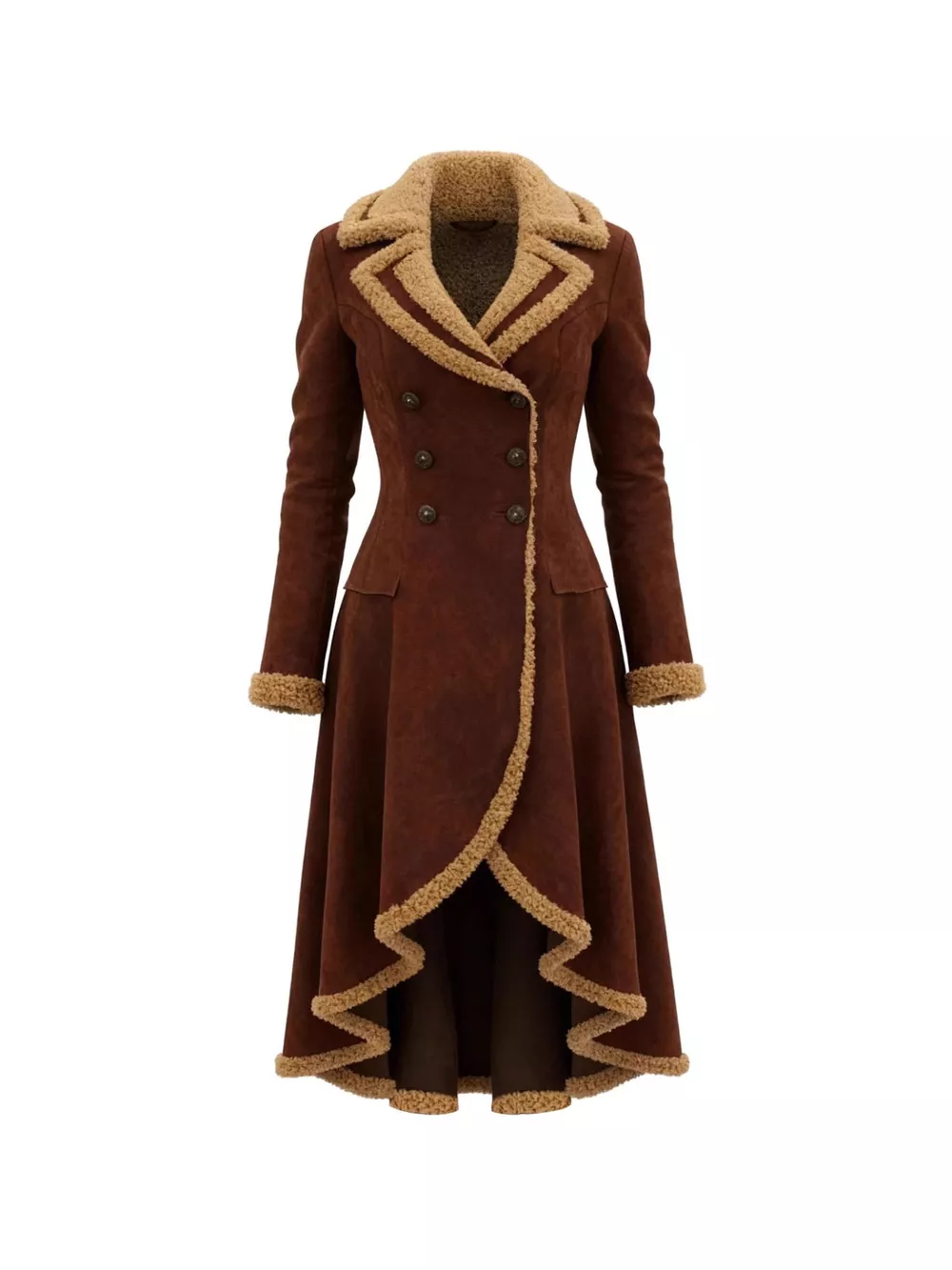 Vintage Style Suede Sherpa Trimmed Overcoat