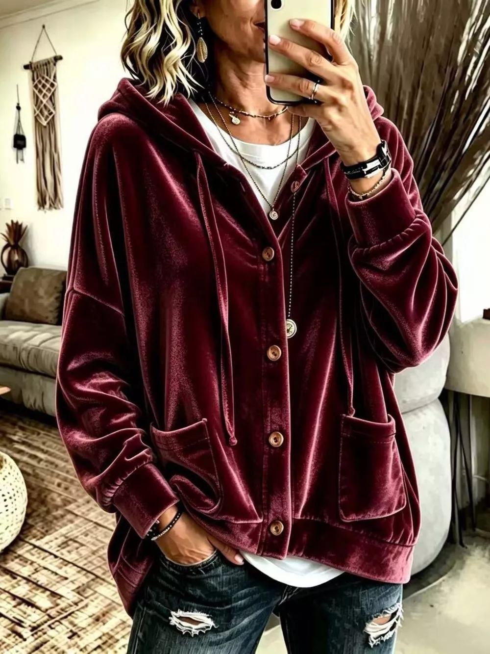 Full Size Casual Button-Down Hooded Outerwear Plus Size, image 13