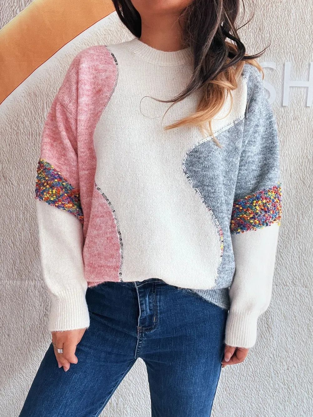 Color Block Dropped Shoulder Sweater, image 2