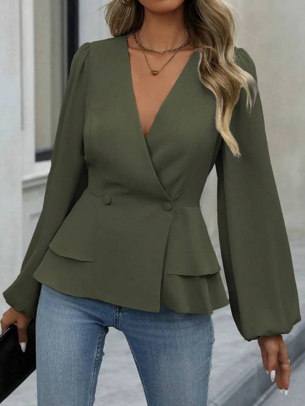 Surplice Balloon Sleeve Blouse, image 13