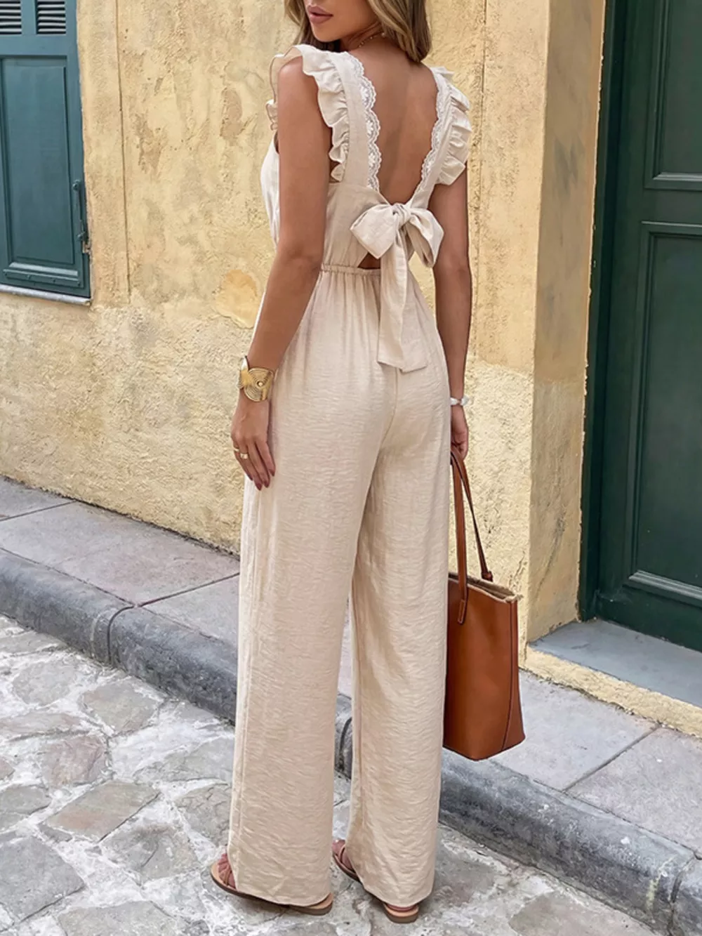 Ruffled V-Neck Wide Leg Jumpsuit, image 4