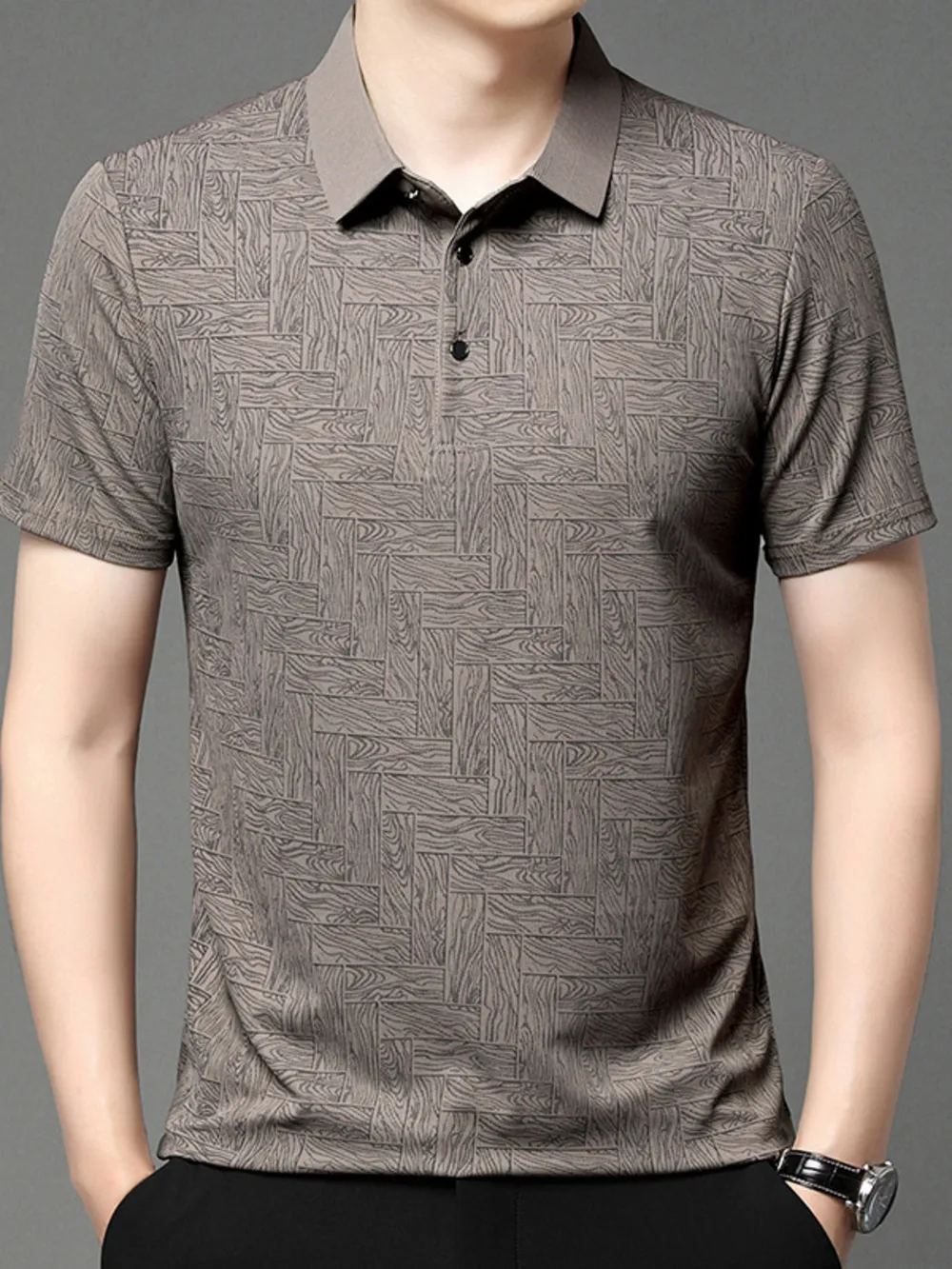 Men's Plus Size Geometric Pattern Short Sleeve Polo, image 4
