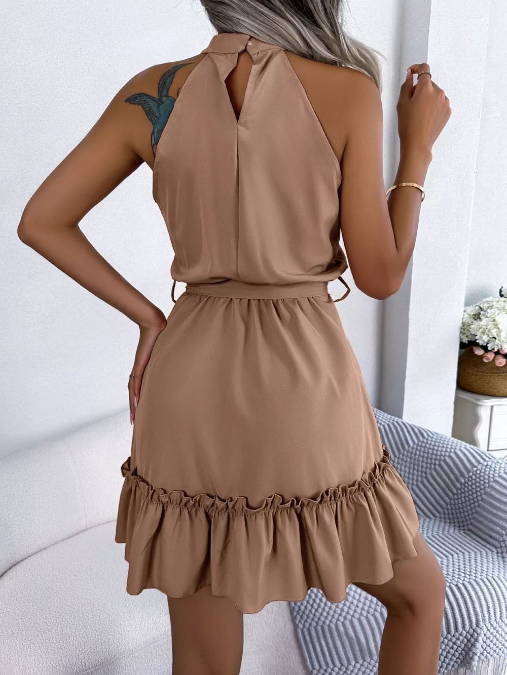 Halter Neck Ruffle Hem A-Line Dress, image 14