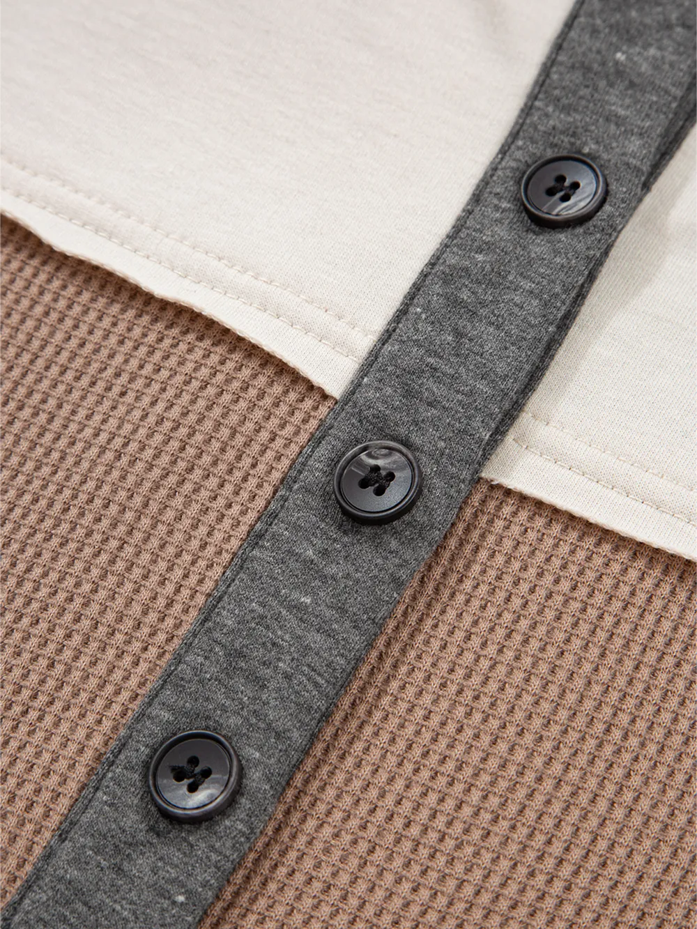 Color Block Waffled Loose Henley Top, image 3