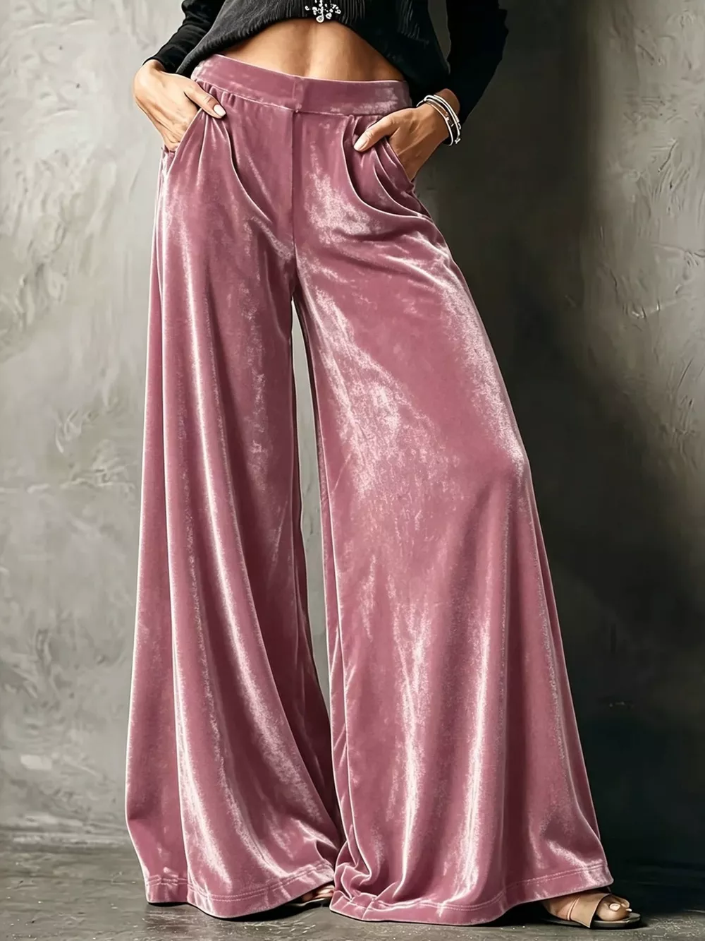 Full Size High-Waisted Wide-Leg Velvet Pants Plus Size, image 2