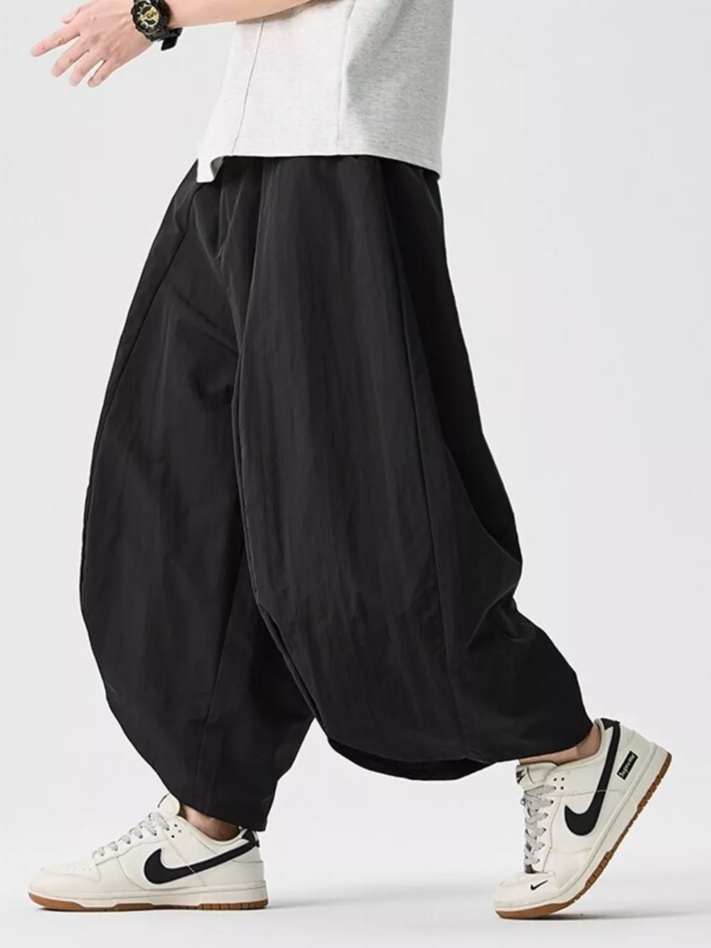 Men's Plus Size Loose-Fit Wide-Leg Cropped Harem Pants, image 4