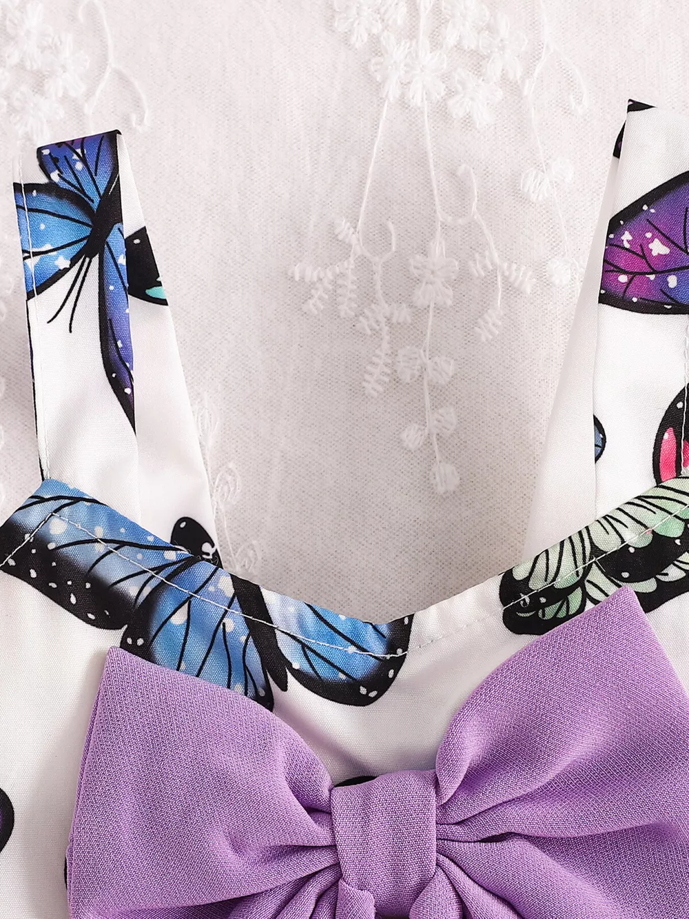 Children's Butterfly Print Bowknot Crop Top & Ruffle Shorts Set, image 3