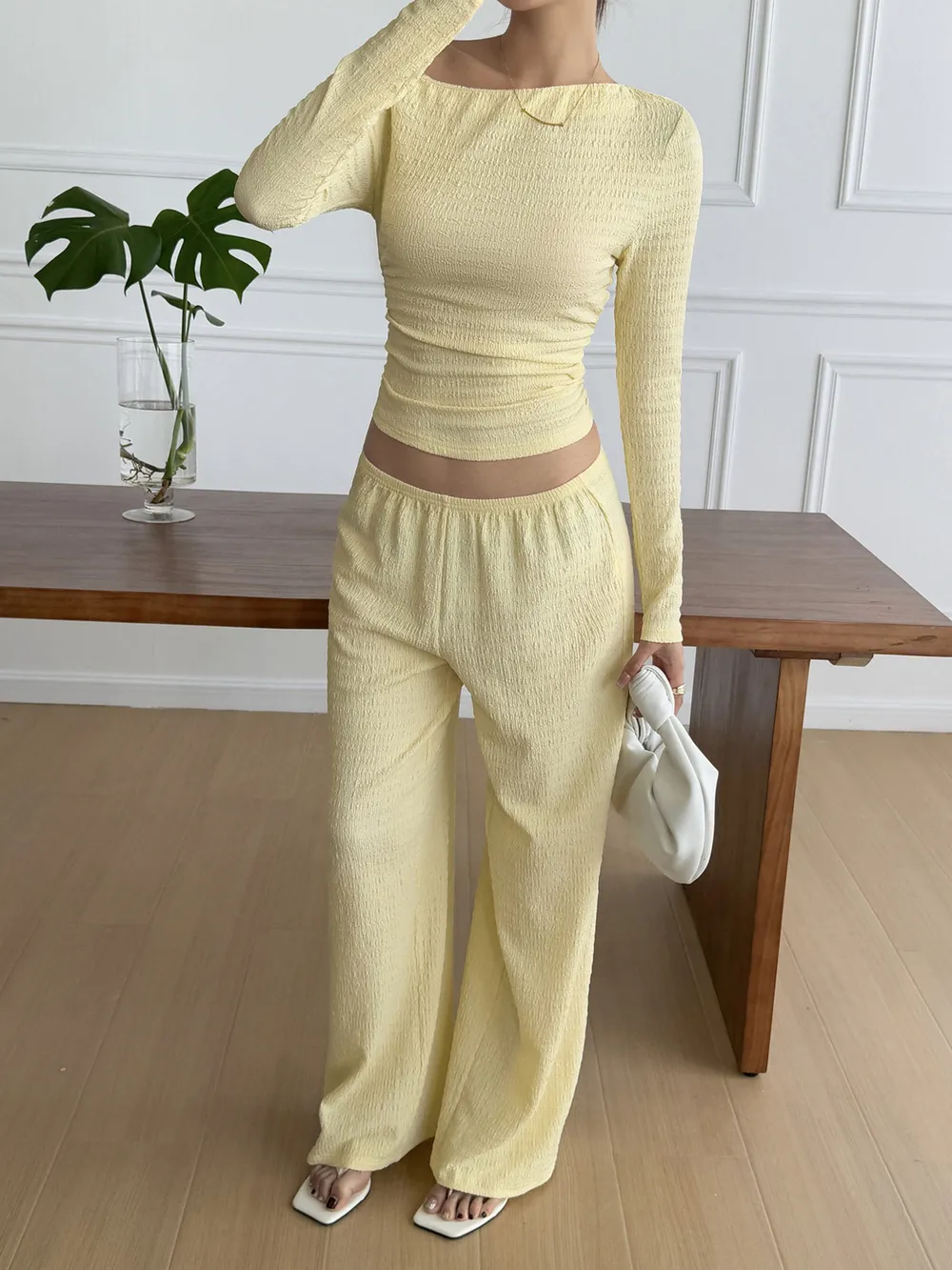 One Shoulder Long Sleeve Top and Pants Set, image 4