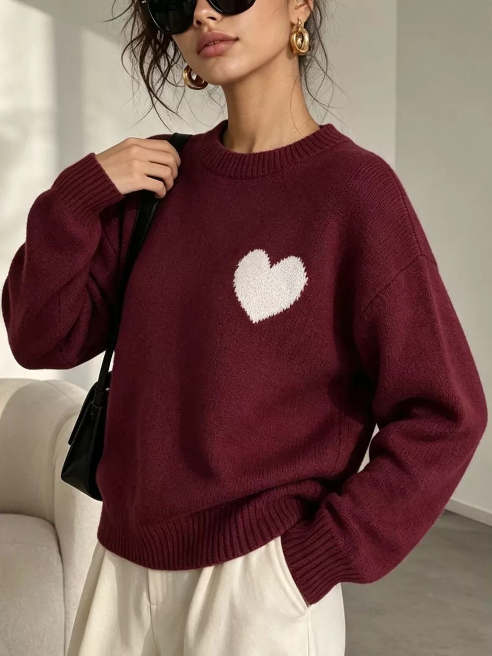 Heart Pattern Round Neck Sweater, image 8