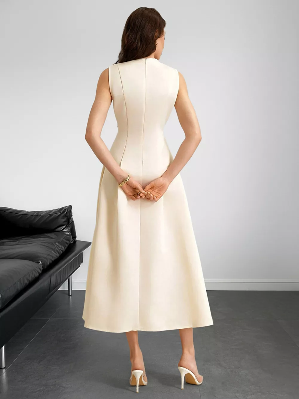 Sleeveless A-Line Midi Dress with Pockets, image 3