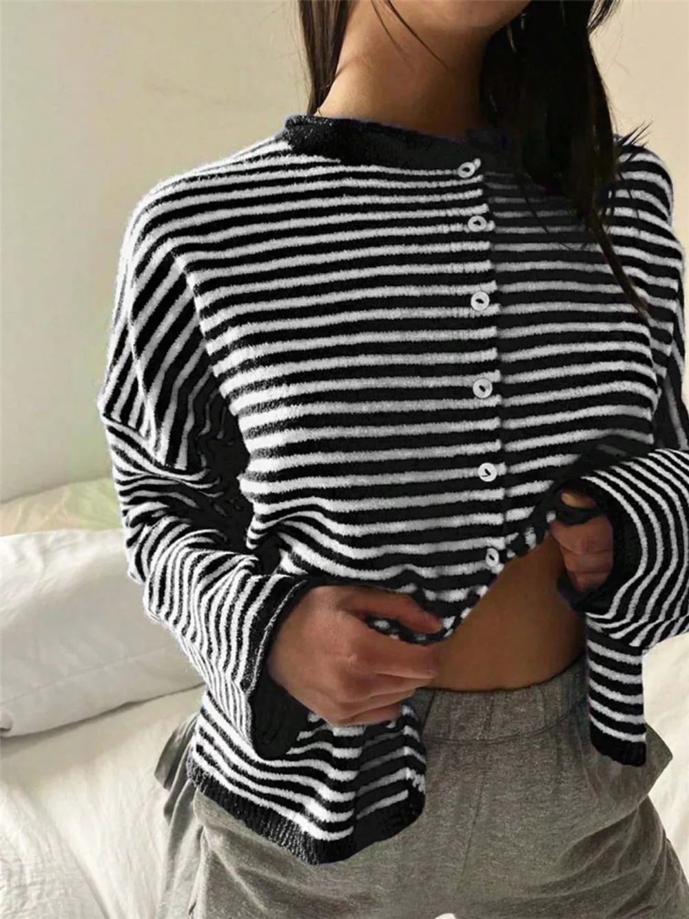 Striped Knit Button Up Cardigan, image 14