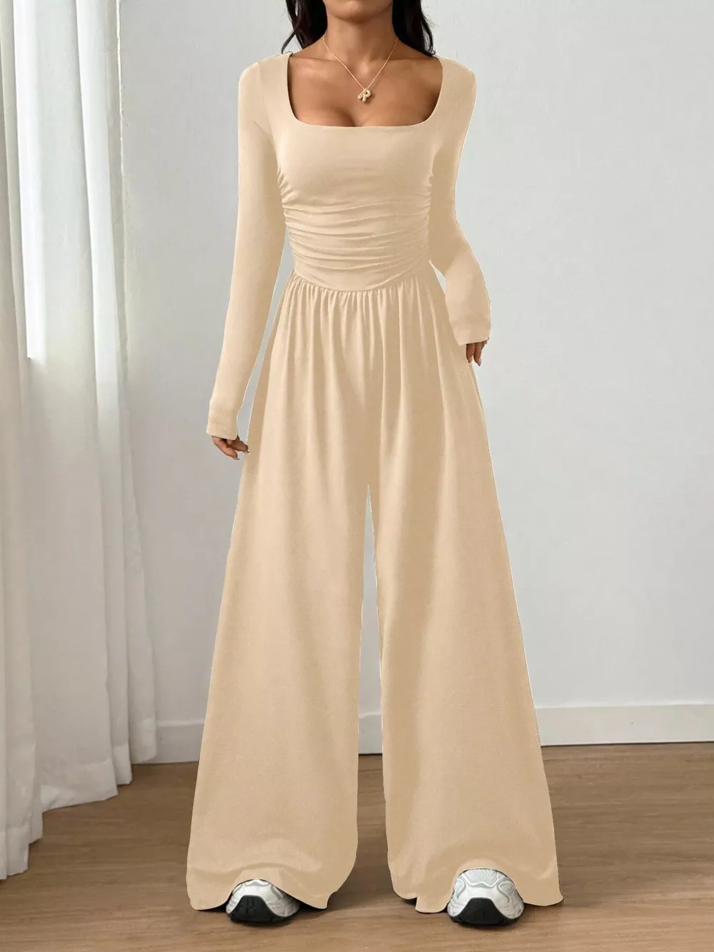 Ruched Square Neck Wide-Leg Jumpsuit, image 10