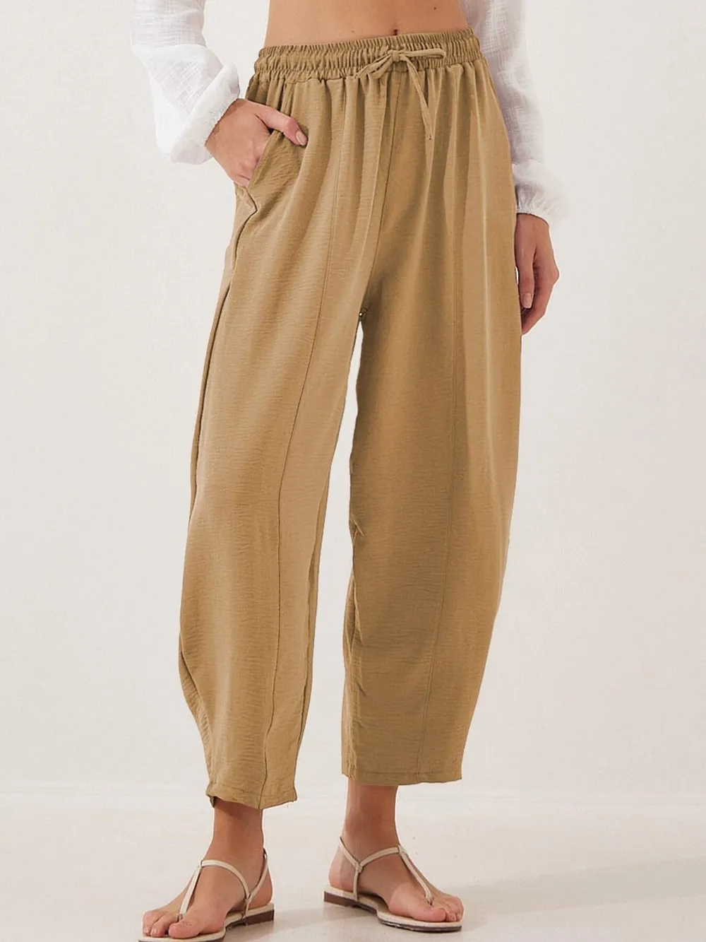 Full Size Drawstring Wide Leg Cropped Pants Plus Size, image 19