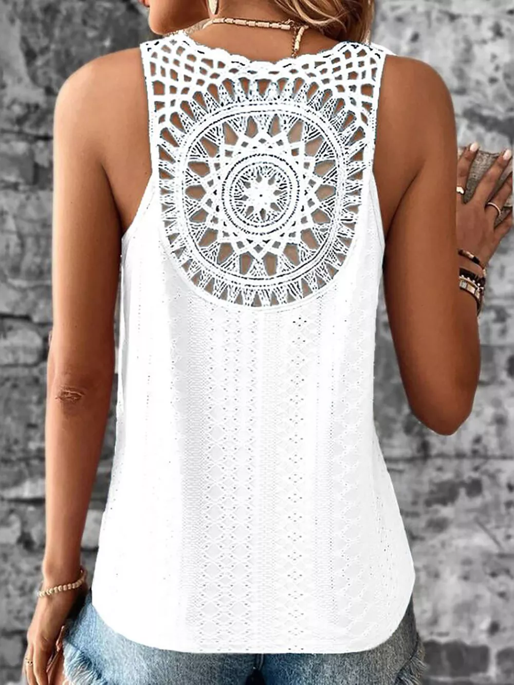 Eyelet Lace Trim V-Neck Tank Top, image 8
