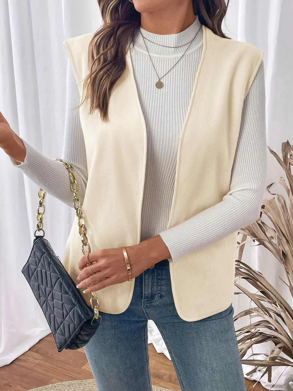 Full Size Open Front Vest Coat Plus Size, image 2