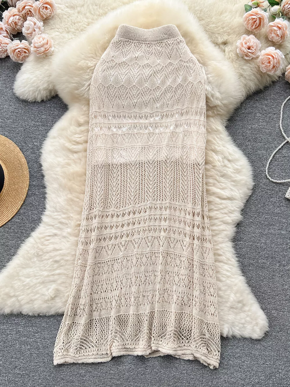 Knitted Hollow Out Maxi Skirt, image 3