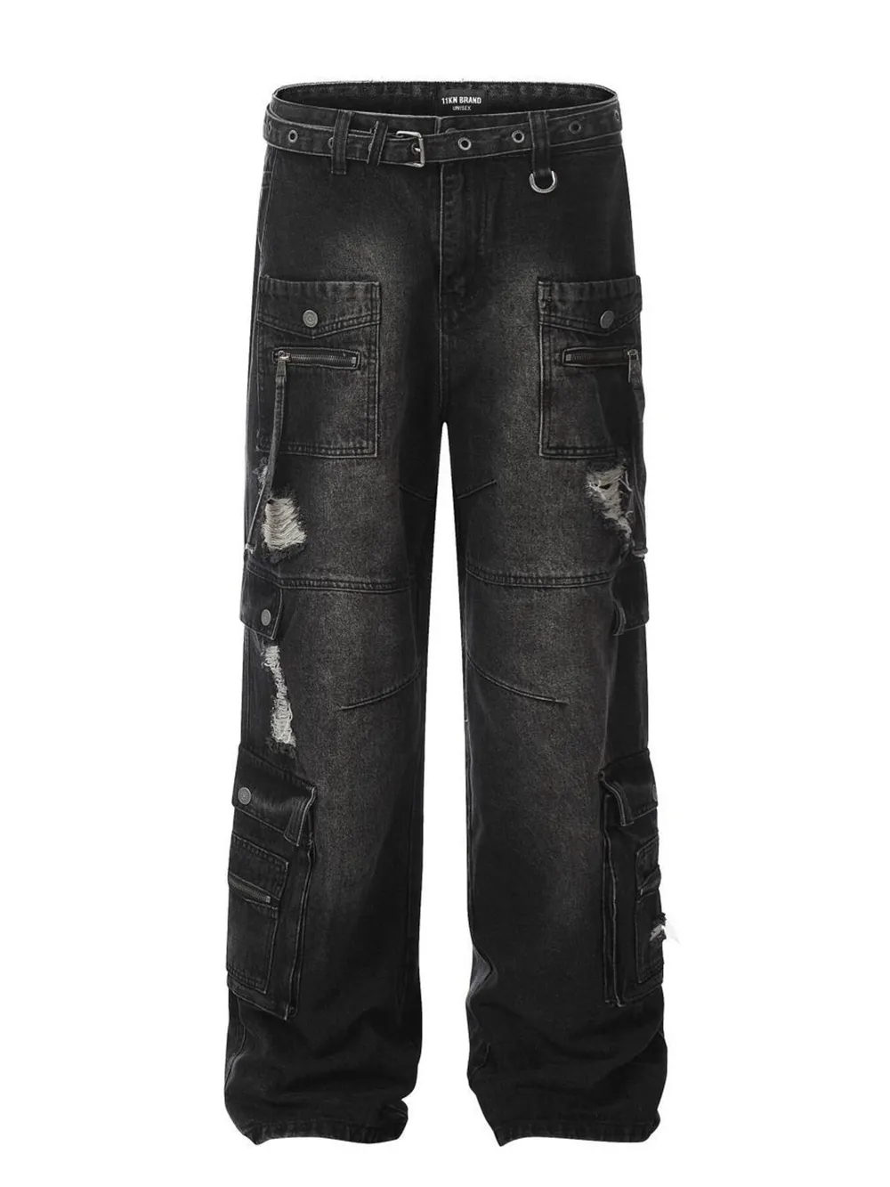 Men's Distressed Cargo Wide Leg Jeans