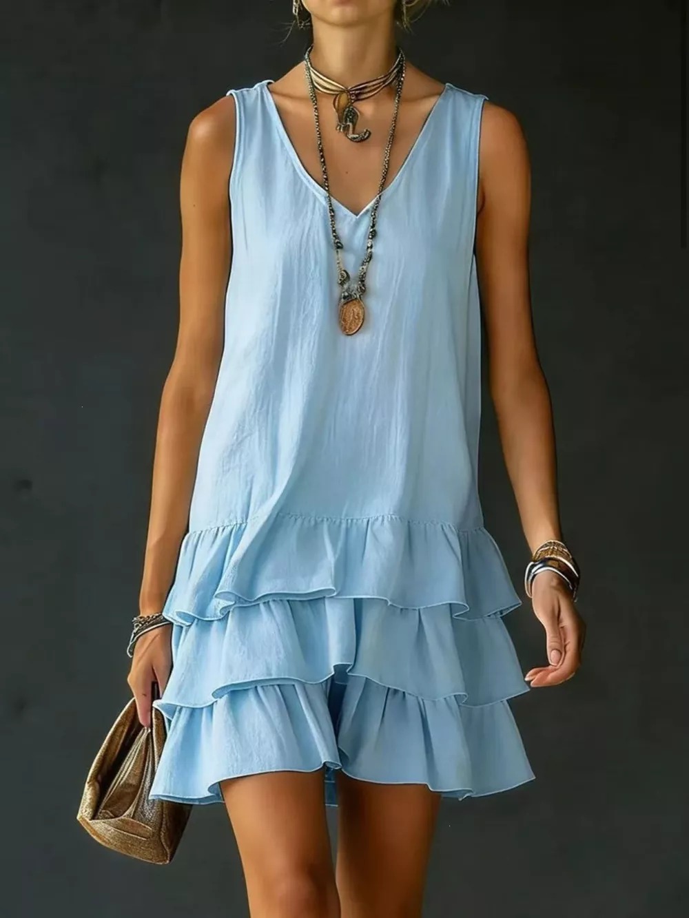 Full Size Ruffled Hem V-Neck Sleeveless Dress Plus Size, image 2