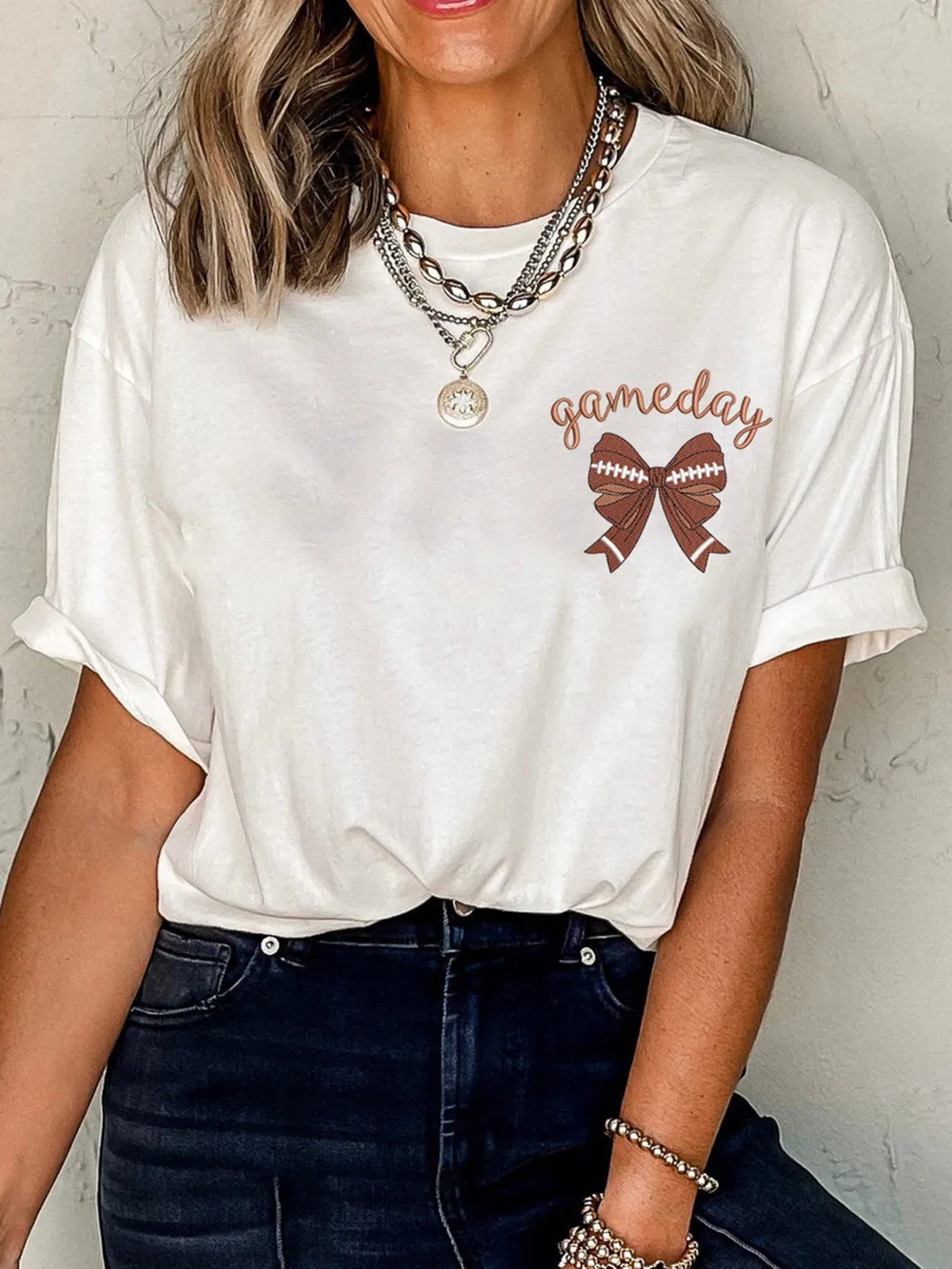 Game Day Bowknot Embroidered Casual Tee, image 2