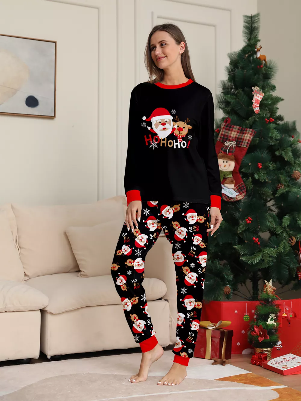 Full Size Matching Family Christmas Pajamas Set with Santa and Reindeer Print Plus Size, image 5