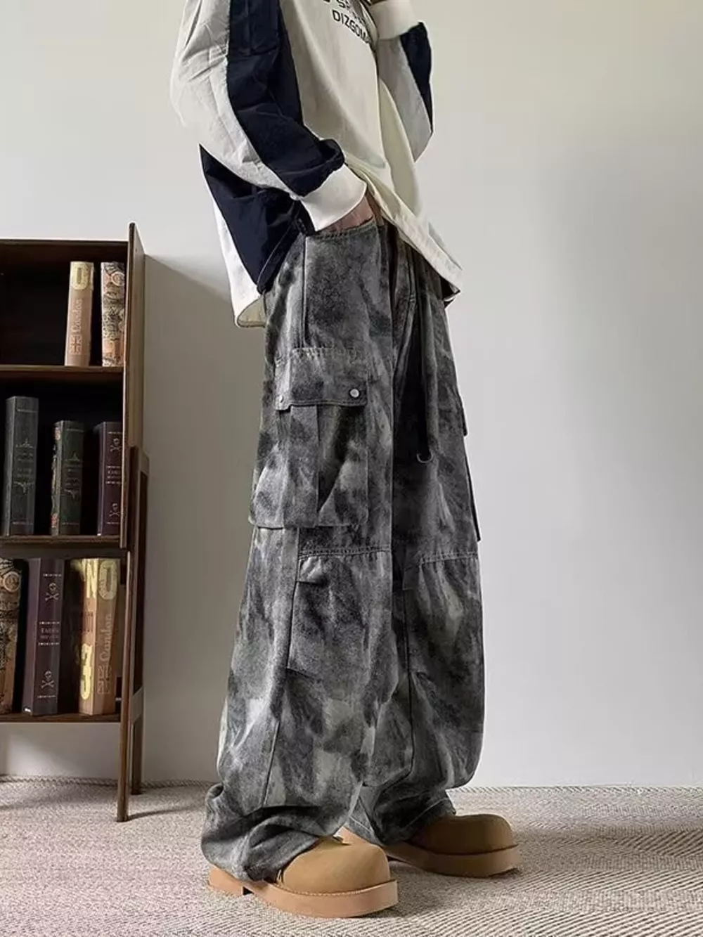 Men's Tie-dye Loose Fit Cargo Jeans, image 3