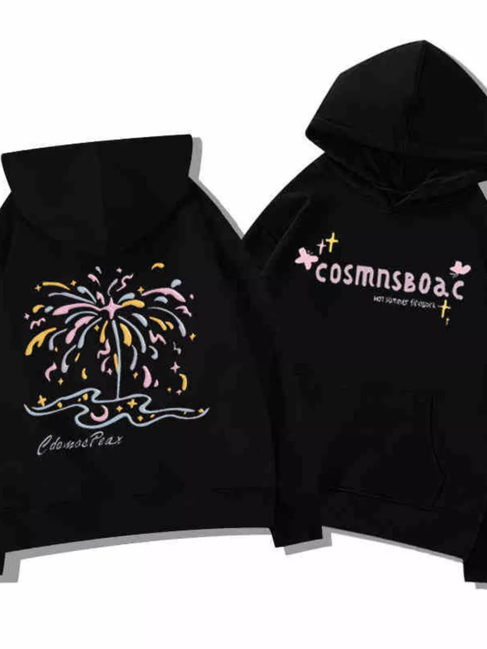 Full Size Fireworks Graphic Kangaroo Pocket Hoodie Plus Size