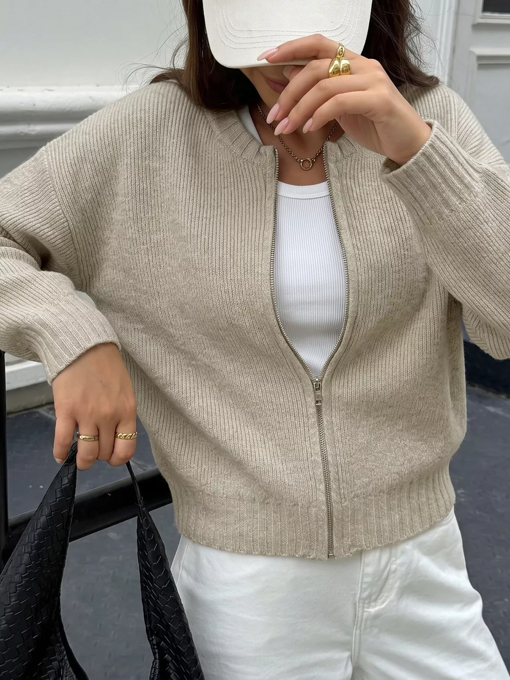 Zip-Up Dropped Shoulder Cardigan, image 2