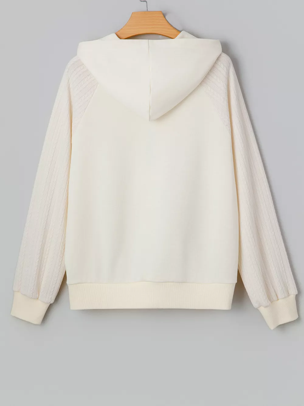 Solid Color Textured Sleeve Patchwork Half Zip Hoodie, image 3