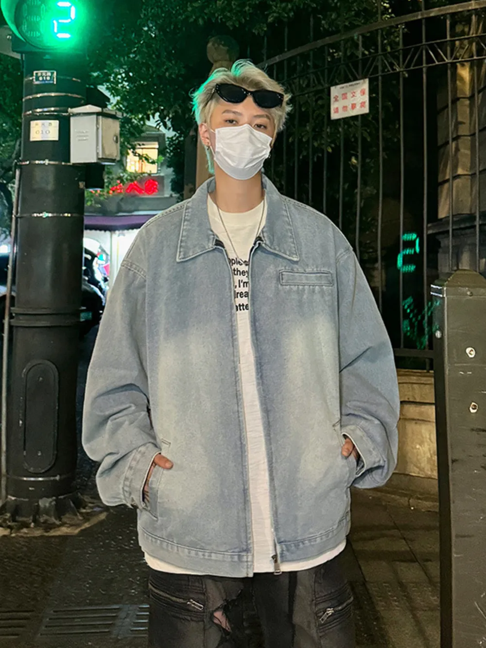 Men's Full Size Zip Up Long Sleeve Denim Jacket Plus Size, image 11