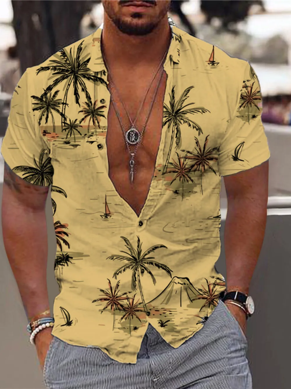 Men's Full Size Tropical Print Short Sleeve Button-Down Shirt Plus Size, image 5