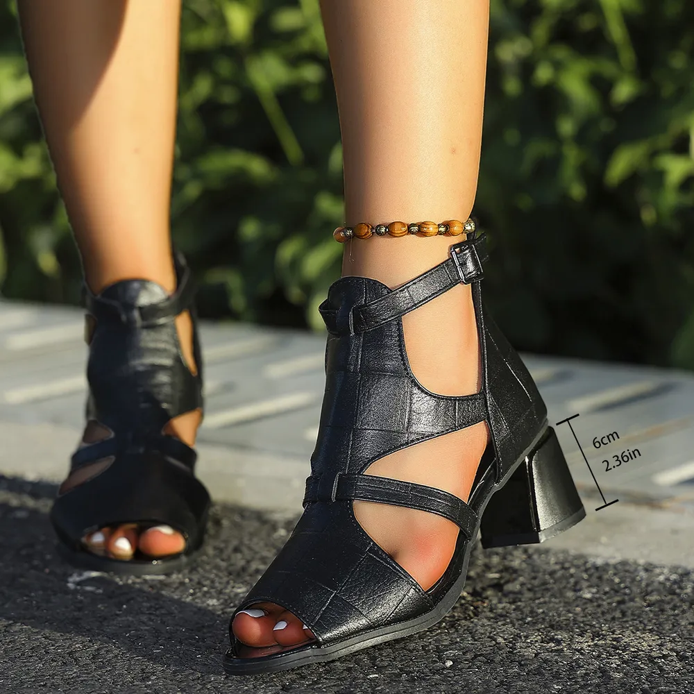 Buckle Block Heels Sandals