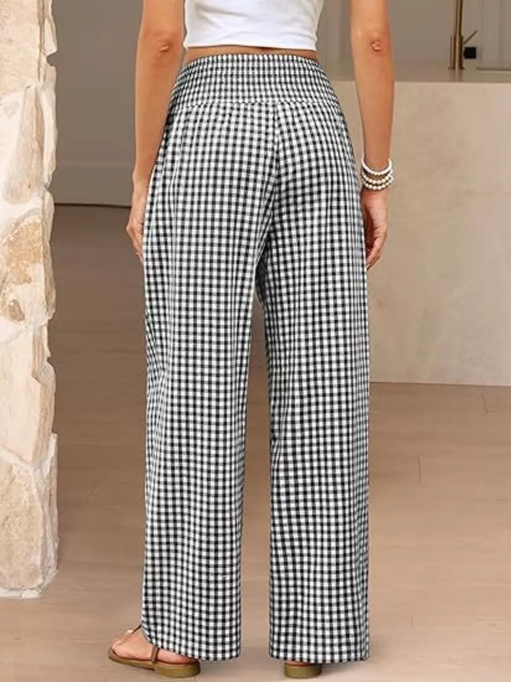 Gingham Wide-Leg Pants, image 5
