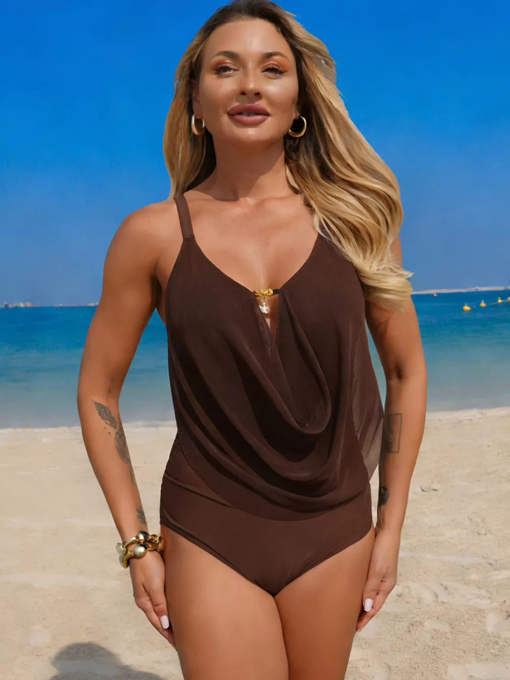 Ruched Solid Color One-Piece Swimsuit, image 10