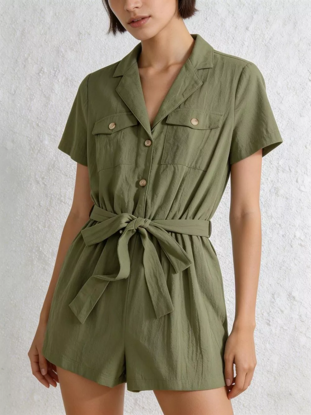 Tie Waist Short Sleeve Romper, image 4