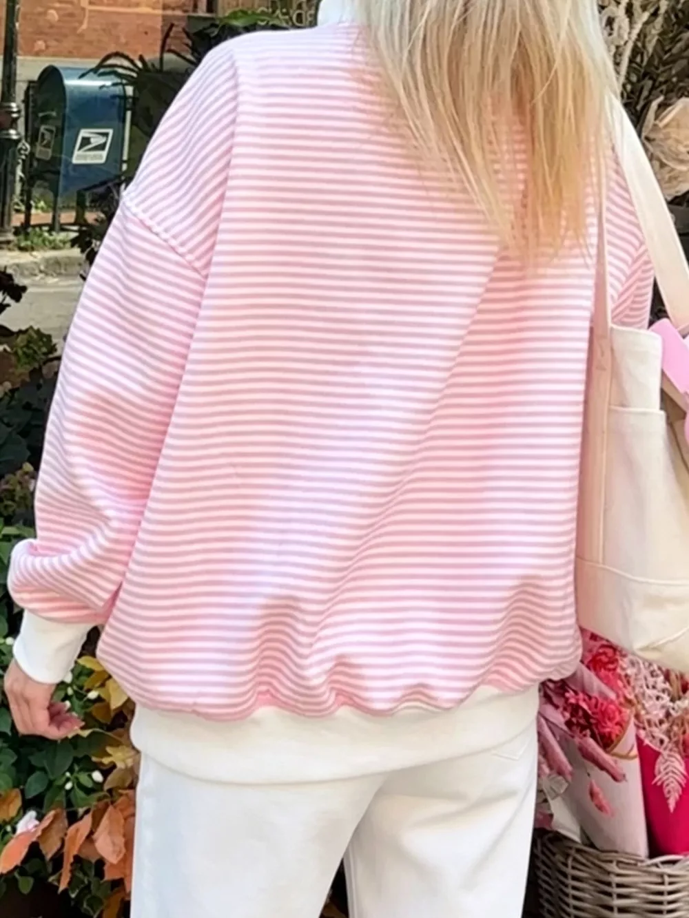 Oversized Striped Crew Neck Sweatshirt, image 9