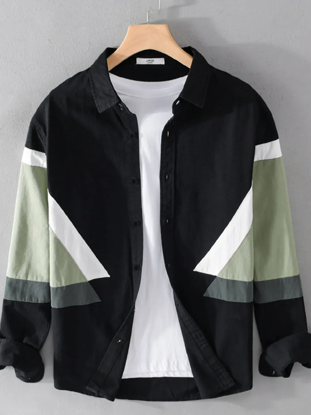 Men's Plus Size Contrast Button Up Long Sleeve Shirt