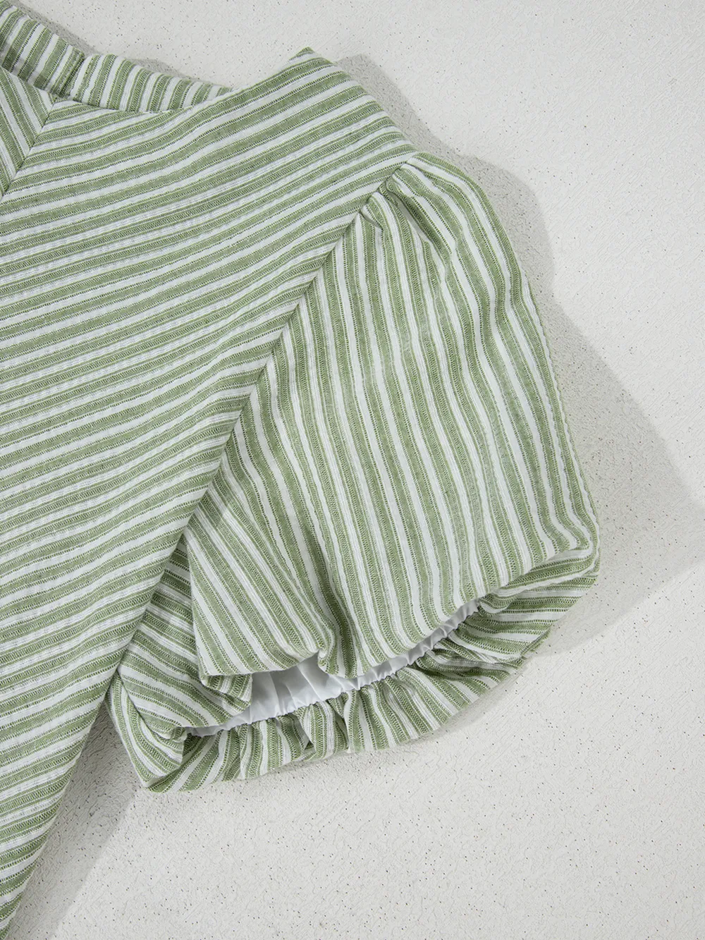 Stripe Textured Round Neck Short Puff Sleeve Blouse, image 5