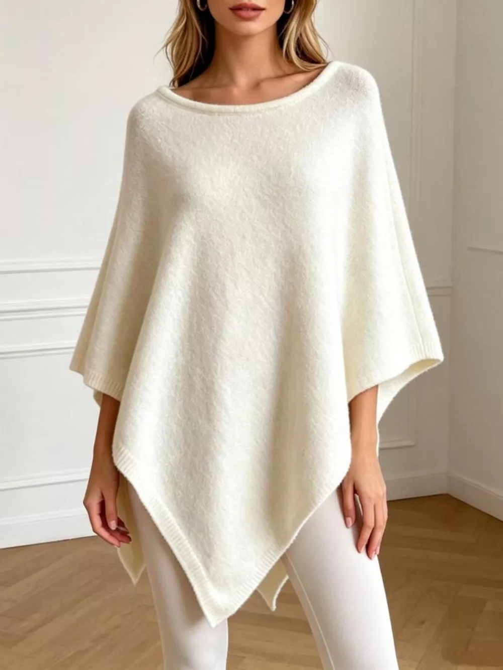 Asymmetrical Hem Knit Poncho, image 9