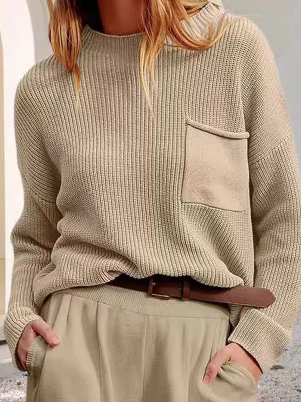 Pocket Detail Dropped Shoulder Sweater, image 2