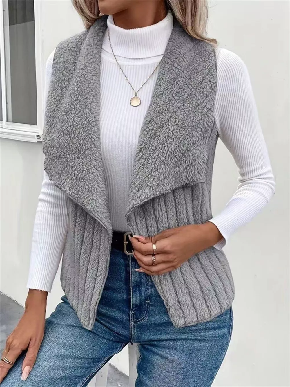 Cozy Fleece Open Front Vest Coat, image 8