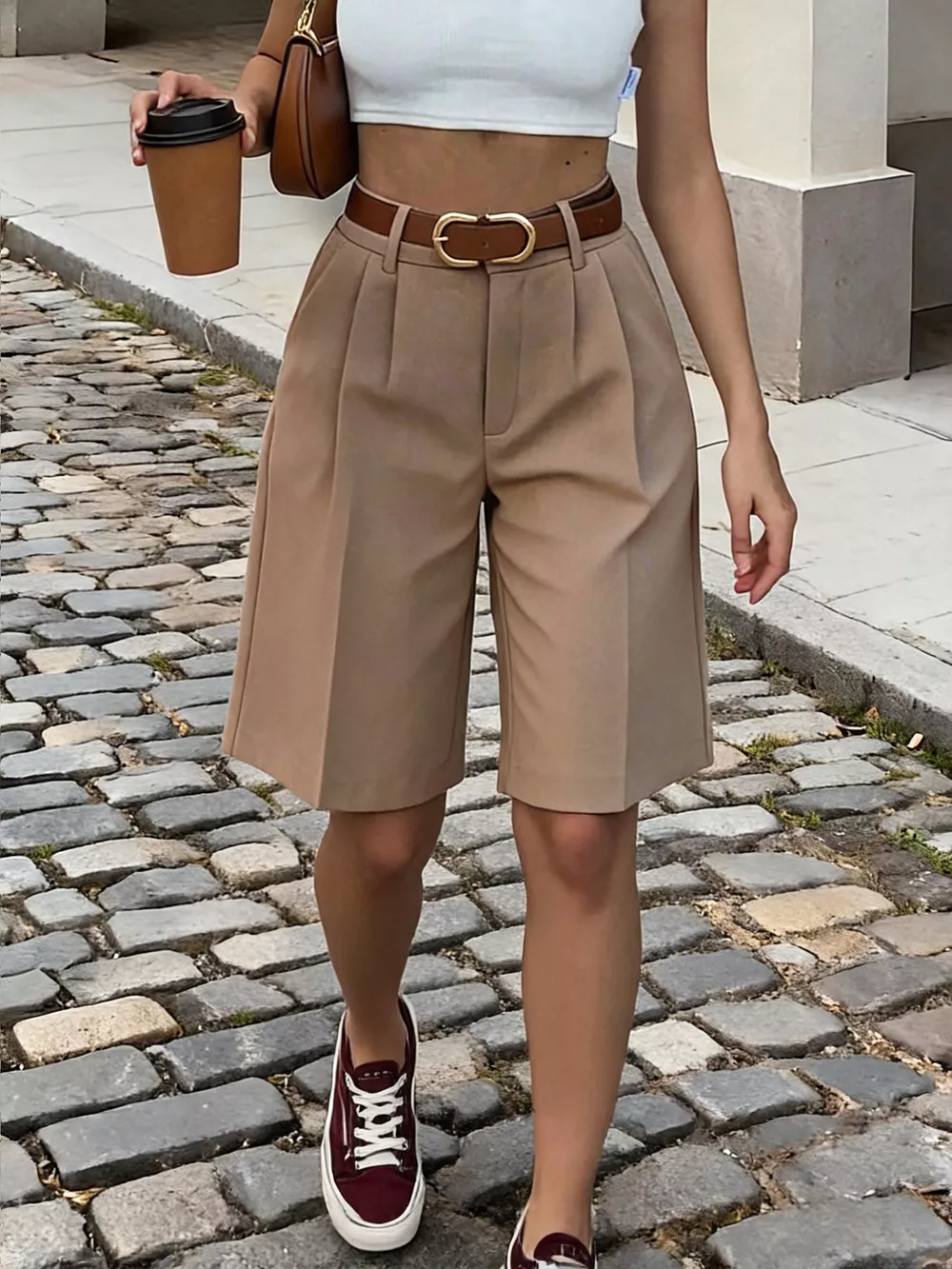 High-Waisted Pleated Detail Shorts, image 4