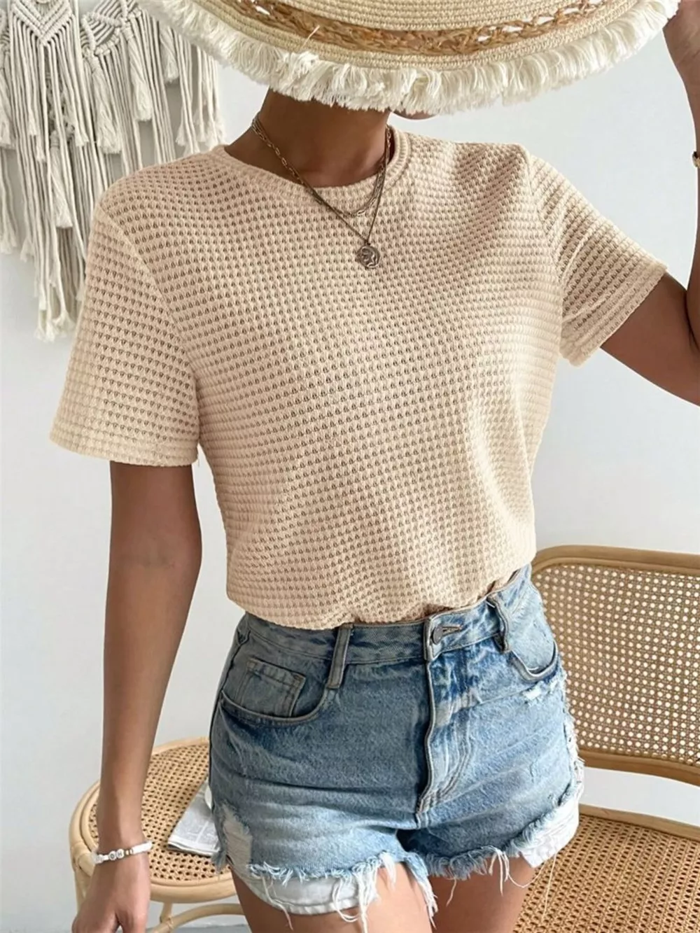 Waffle Knit Short Sleeve T-Shirt, image 6