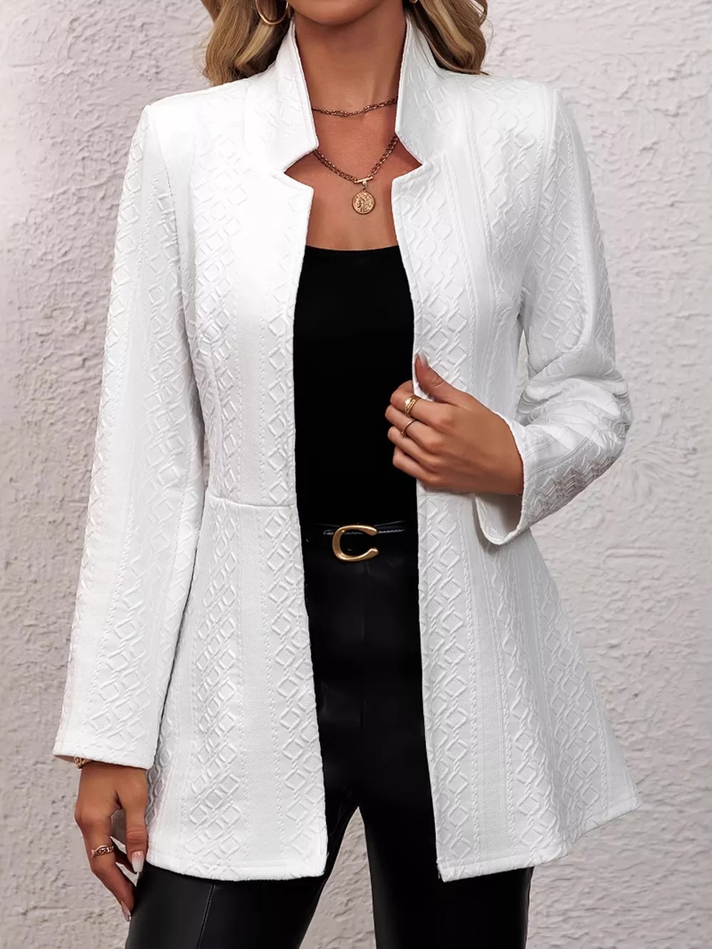 Textured Open Front Slim Fit Blazer, image 4