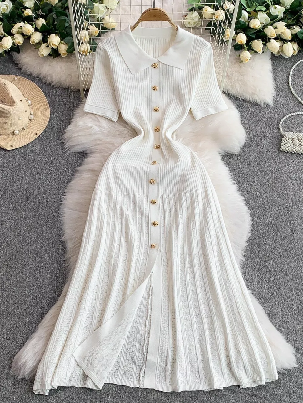 Button Front Ribbed Knit Midi Dress, image 19