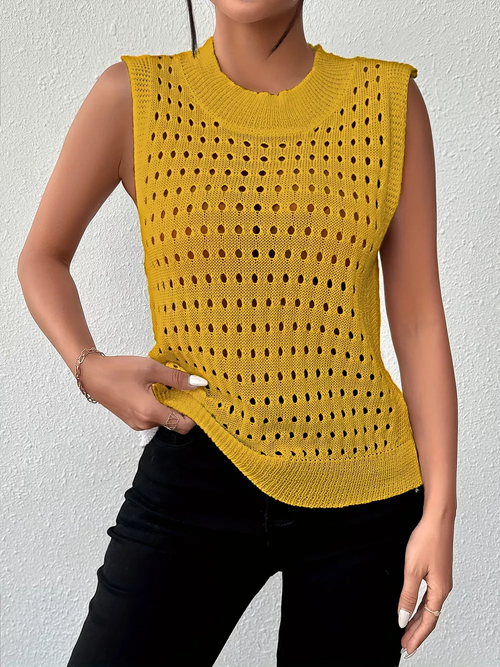Hollow Out Round Neck Knit Tank, image 10